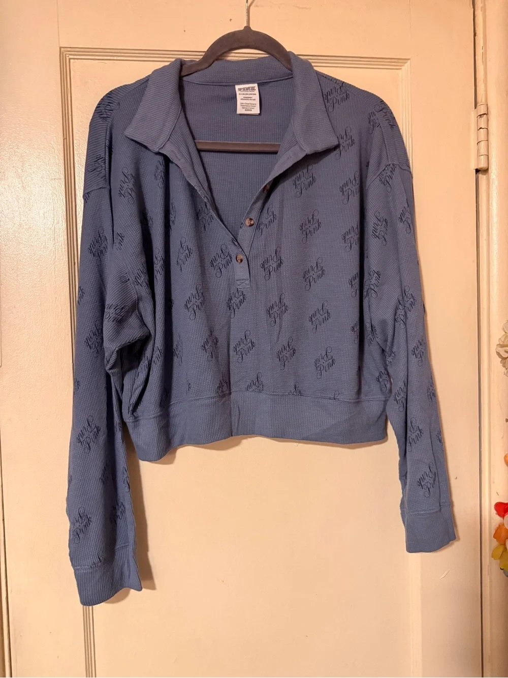 PINK Victoria's Secret Dusty Blue Button Polo Sweatshirt
